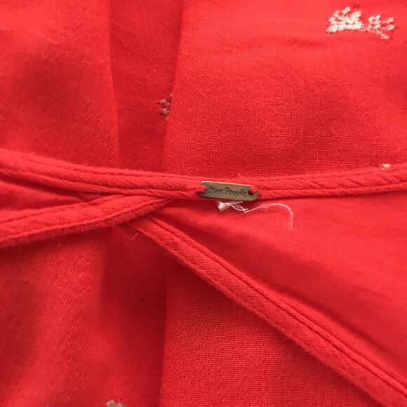 Free People Red Embroidered Cutout Long Sleeve Boho Mini Dress - M L - Picture 9 of 9